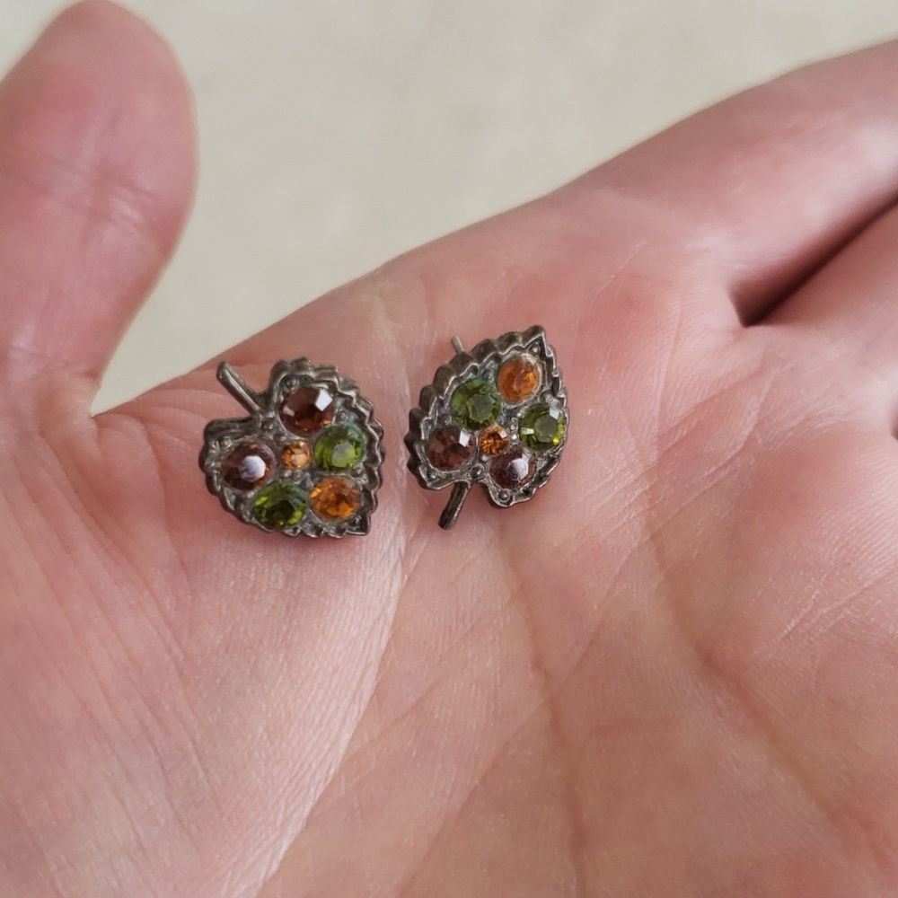 Leaf silver gemstone earrings earthy